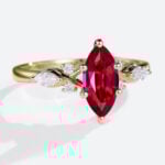 Marquise Cut Lab Ruby Ring 1ct Cluster Elegant Engagement Ring in Yellow Gold