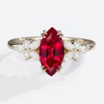 Yellow Gold 1ct Lab Grown Ruby Ring Marquise Cut Floral-Inspired Design