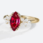 Yellow Gold 1ct Lab Grown Ruby Ring Marquise Cut Floral-Inspired Design