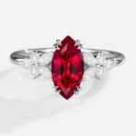 White Gold 1ct Lab Grown Ruby Ring Marquise Cut Floral-Inspired Design