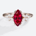 Rose Gold 1ct Lab Grown Ruby Ring Marquise Cut Floral-Inspired Design