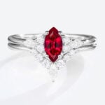 0.5ct Marquise Cut Lab Ruby Ring Set with Curved Wedding Bands in White Gold