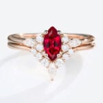 0.5ct Marquise Cut Lab Ruby Ring Set with Curved Wedding Bands in Rose Gold