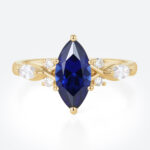 Marquise Cut Lab Sapphire Rings 1ct Cluster Engagement Ring with Modern Touches in Yellow Gold