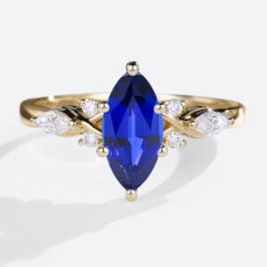 Marquise Cut Lab Sapphire Rings 1ct Cluster Engagement Ring with Modern Touches in Yellow Gold