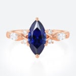 Marquise Cut Lab Sapphire Rings 1ct Cluster Engagement Ring with Modern Touches in Rose Gold