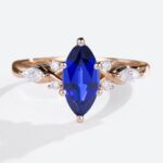 Marquise Cut Lab Sapphire Rings 1ct Cluster Engagement Ring with Modern Touches in Rose Gold