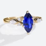 Marquise Cut Lab Sapphire Rings 1ct Cluster Engagement Ring with Modern Touches in Yellow Gold