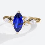 Marquise Cut Lab Sapphire Rings 1ct Cluster Engagement Ring with Modern Touches in Yellow Gold
