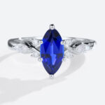 Marquise Cut Lab Sapphire Rings 1ct Cluster Engagement Ring with Modern Touches in White Gold
