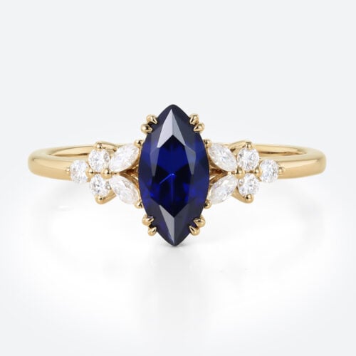 1CT Lab Grown Sapphire​ Ring Marquise Cut Floral-Inspired Design