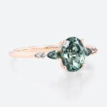 1.5ct Oval Cut Green Sapphire​ rings Classic Engagement Ring with Green Blue Sapphire Side Accents