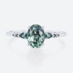 1.5ct Oval Cut Green Sapphire​ rings Classic Engagement Ring with Green Blue Sapphire Side Accents