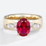 1.3ct Lab Grown Ruby Ring Oval Ruby Wide Band Engagement Rings