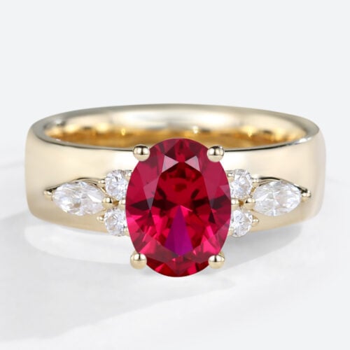 1.3ct Lab Grown Ruby Ring Oval Ruby Wide Band Engagement Rings