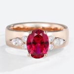 rose gold 1.3ct Lab Grown Ruby Ring Oval Ruby Wide Band Engagement Rings