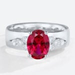 1.3ct Lab Grown Ruby Ring Oval Ruby Wide Band Engagement Rings