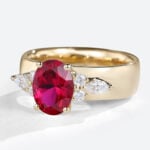 1.3ct Lab Grown Ruby Ring Oval Ruby Wide Band Engagement Rings