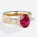 1.3ct Lab Grown Ruby Ring Oval Ruby Wide Band Engagement Rings
