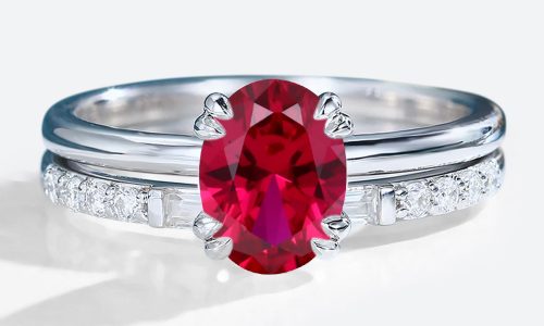 1.4CT Solitaire Ruby Engagement Rings with Straight Stacking Band Set in White Gold