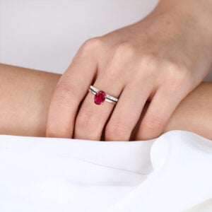 1.4CT Solitaire Ruby Engagement Rings with Straight Stacking Band Set in White Gold