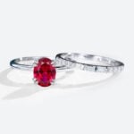 1.4CT Solitaire Ruby Engagement Rings with Straight Stacking Band Set in White Gold