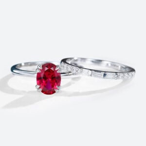 1.4CT Solitaire Ruby Engagement Rings with Straight Stacking Band Set in White Gold