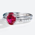 1.4CT Solitaire Ruby Engagement Rings with Straight Stacking Band Set in White Gold