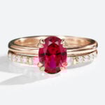 1.4CT Solitaire Ruby Engagement Rings with Straight Stacking Band Set in Rose Gold