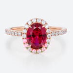 1.4ct Lab Ruby Diamond Ring Claw-Prong Halo Engagement Rings in Rose Gold