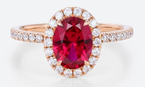 1.4ct Lab Ruby Diamond Ring Claw-Prong Halo Engagement Rings in Rose Gold