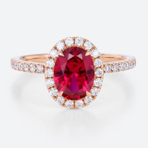 1.4ct Lab Ruby Diamond Ring Claw-Prong Halo Engagement Rings in Rose Gold
