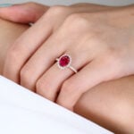 Oval Cut Lab Ruby Halo Engagement Rings with Claw-Prong Setting in Rose Gold (2)