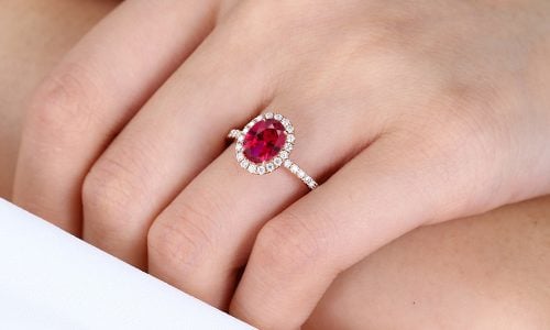 1.4ct Lab Ruby Diamond Ring Claw-Prong Halo Engagement Rings in Rose Gold