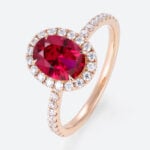 1.4ct Lab Ruby Diamond Ring Claw-Prong Halo Engagement Rings in Rose Gold