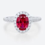 1.4ct Lab Ruby Diamond Ring Claw-Prong Halo Engagement Rings in White Gold