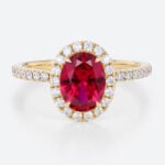 1.4ct Lab Ruby Diamond Ring Claw-Prong Halo Engagement Rings in Yellow Gold