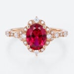 1.4ct Lab Ruby Engagement Rings Oval Cut Lab Ruby Vintage Ring with Edwardian Style in Rose Gold