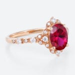 1.4ct Lab Ruby Engagement Rings Oval Cut Lab Ruby Vintage Ring with Edwardian Style in Rose Gold