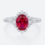 1.4ct Lab Ruby Engagement Rings Oval Cut Lab Ruby Vintage Ring with Edwardian Style in White Gold