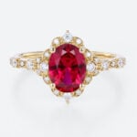 1.4ct Lab Ruby Engagement Rings Oval Cut Lab Ruby Vintage Ring with Edwardian Style in Yellow Gold