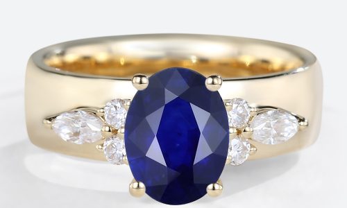 1.3ct Lab Grown Sapphire​ Ring Cluster Wide Band Engagement Rings