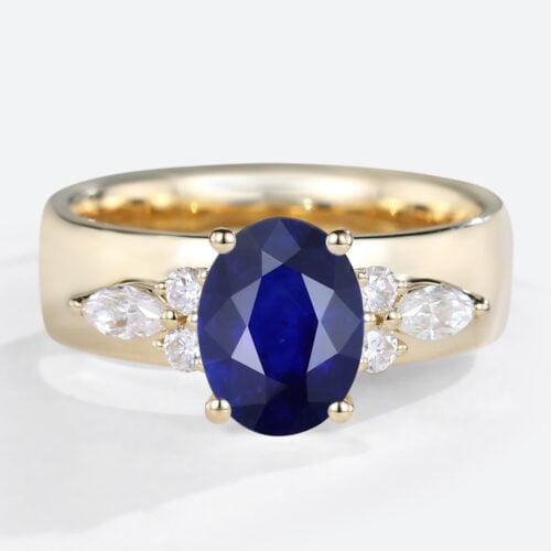 1.3ct Lab Grown Sapphire​ Ring Cluster Wide Band Engagement Rings