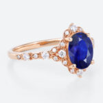 Lab Blue Sapphire Ring 1.4ct Vintage Oval Floral Halo Engagement Rings in Rose Gold