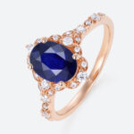 Lab Blue Sapphire Ring 1.4ct Vintage Oval Floral Halo Engagement Rings in Rose Gold