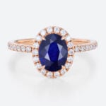 1.4ct Lab Sapphire Ring Oval Cut Halo Engagement Rings Pave Band in Rose Gold