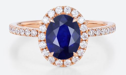 1.4ct Lab Sapphire Ring Oval Cut Halo Engagement Rings Pave Band in Rose Gold