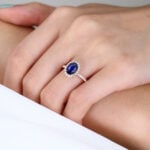 1.4ct Lab Sapphire Ring Oval Cut Halo Engagement Rings Pave Band in Rose Gold