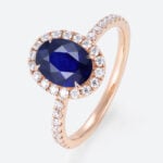 1.4ct Lab Sapphire Ring Oval Cut Halo Engagement Rings Pave Band in Rose Gold