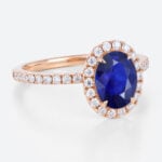 1.4ct Lab Sapphire Ring Oval Cut Halo Engagement Rings Pave Band in Rose Gold